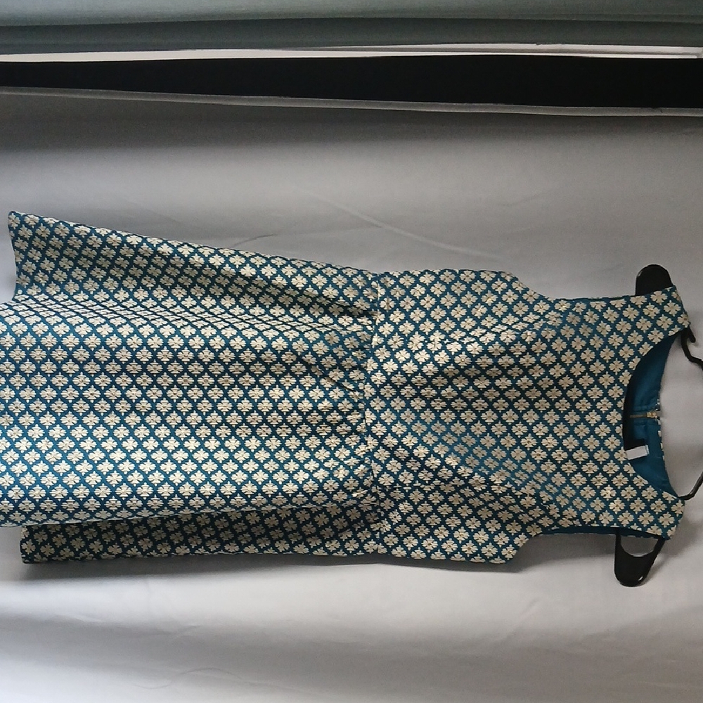 Kensie Teal and Cream Patterned Dress